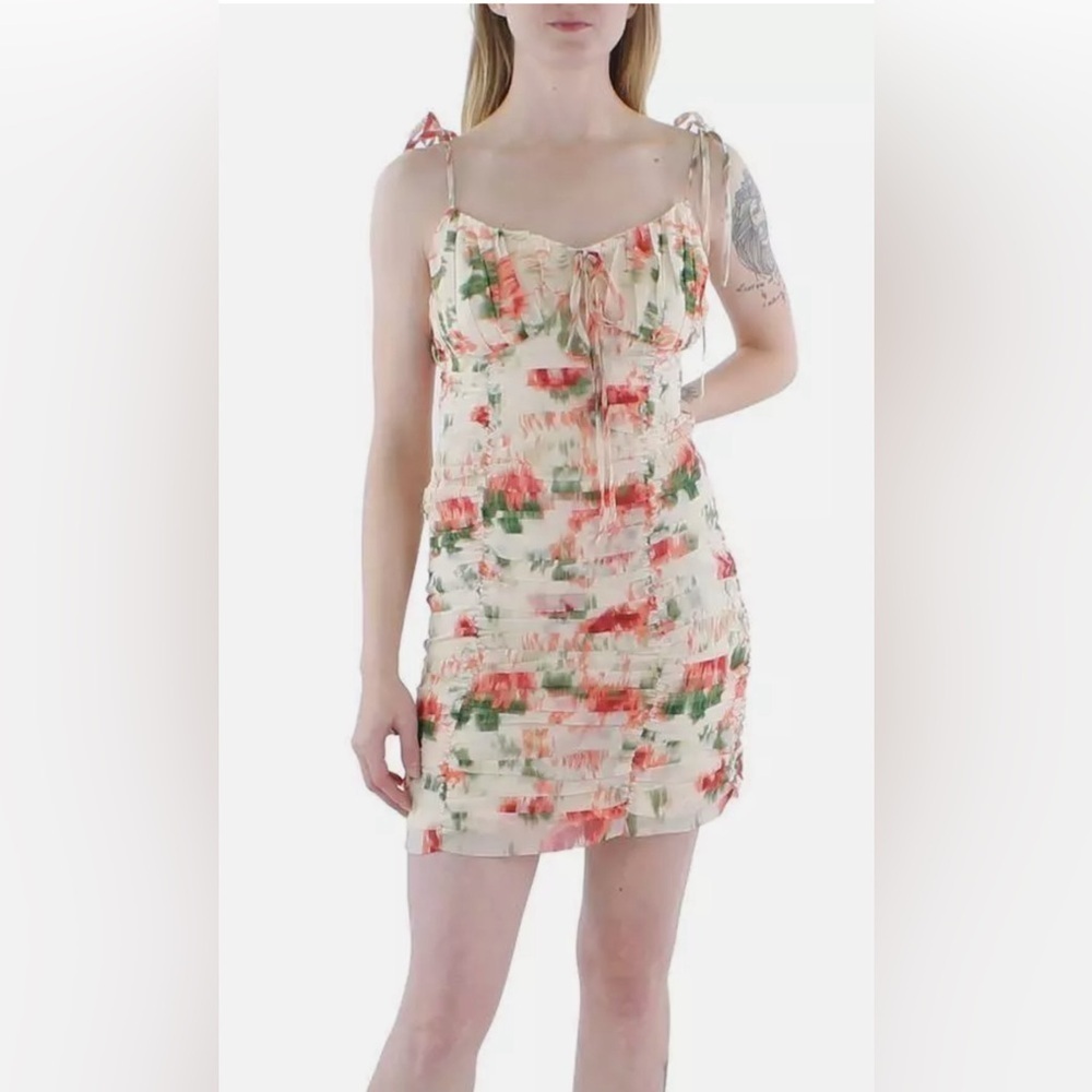 NWT Cinq a Sept Womens Ivory Chiffon Floral Party Mini Dress